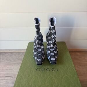 Gucci Monogram Black and White Ankle Boots